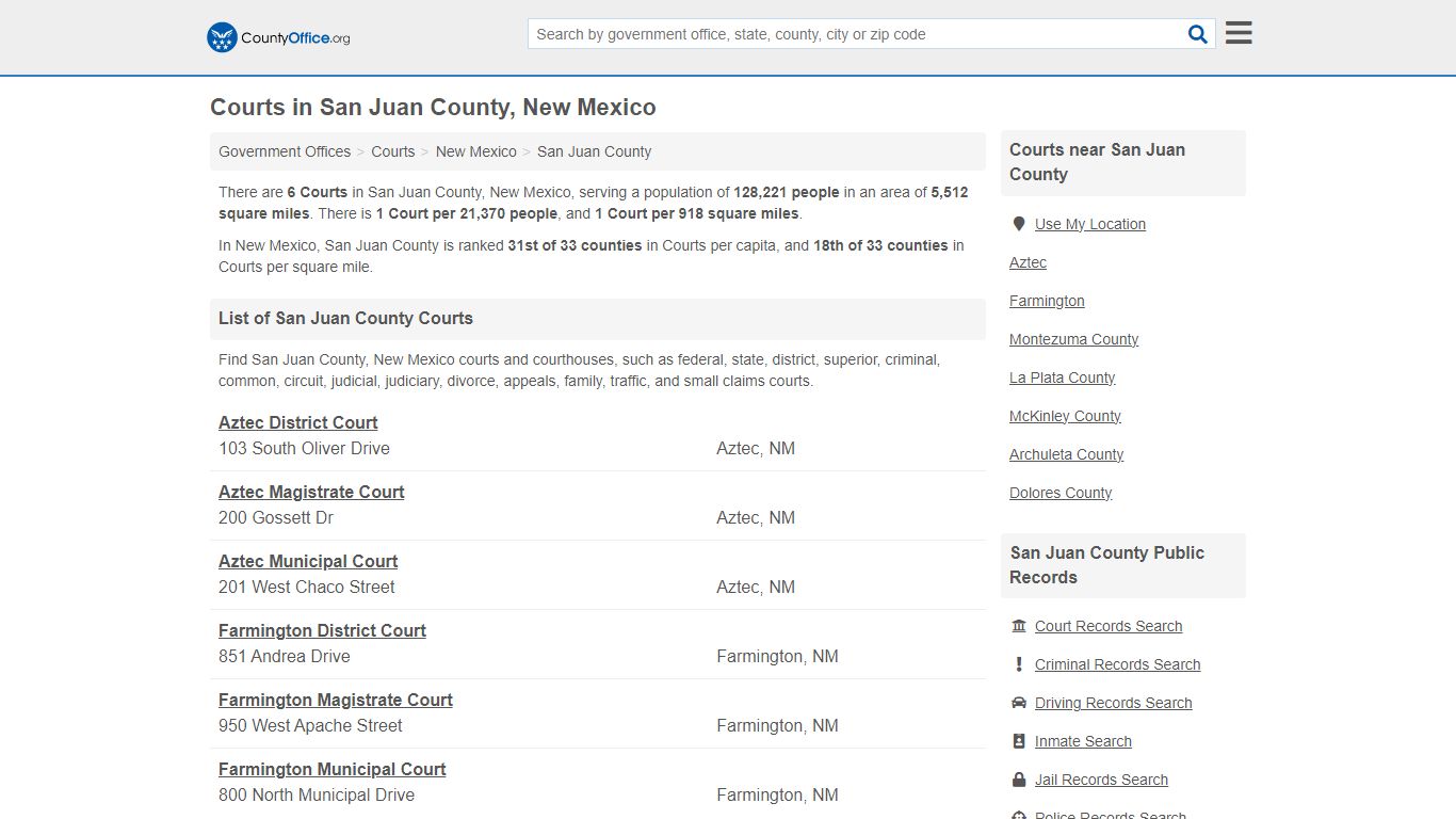 Courts - San Juan County, NM (Court Records & Calendars)